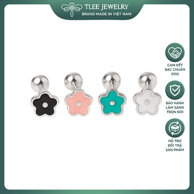 Khuyên tai bạc nữ TLEE, bông tai hoa sơn màu chốt ren bi xinh xắn TLEE JEWELRY B0479