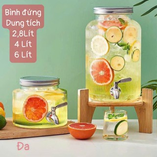 Bình Thủy Tinh Có Vòi Rót Tiện Lợi – Dung Tích 2.8L | 4L | 6L – Bình Ngâm Hoa Quả, Bình Nước Detox Siêu Đẹp