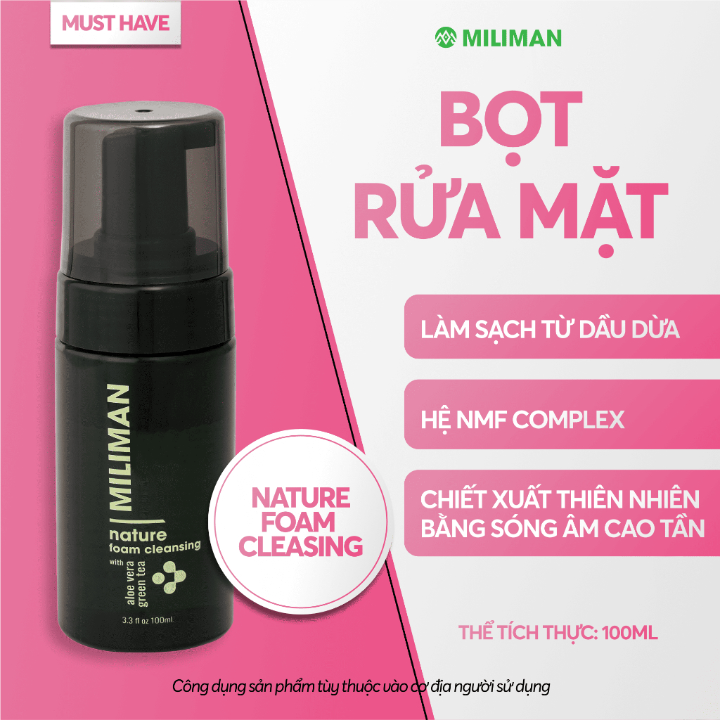 Bọt Rửa Mặt Thiên Nhiên MILIMAN 100ML | Làm Sạch Dịu Nhẹ, Dưỡng Ẩm, Kiểm Soát Dầu Cho Da Nhạy Cảm