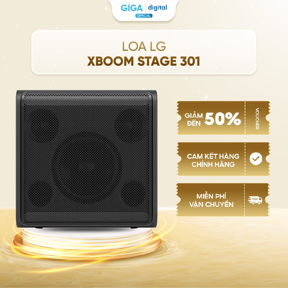 Loa LG xboom Stage 301, AI Sound, AI Calibration , AI Lighting , Thiết kế dạng chóp , Pin tháo rời, 
