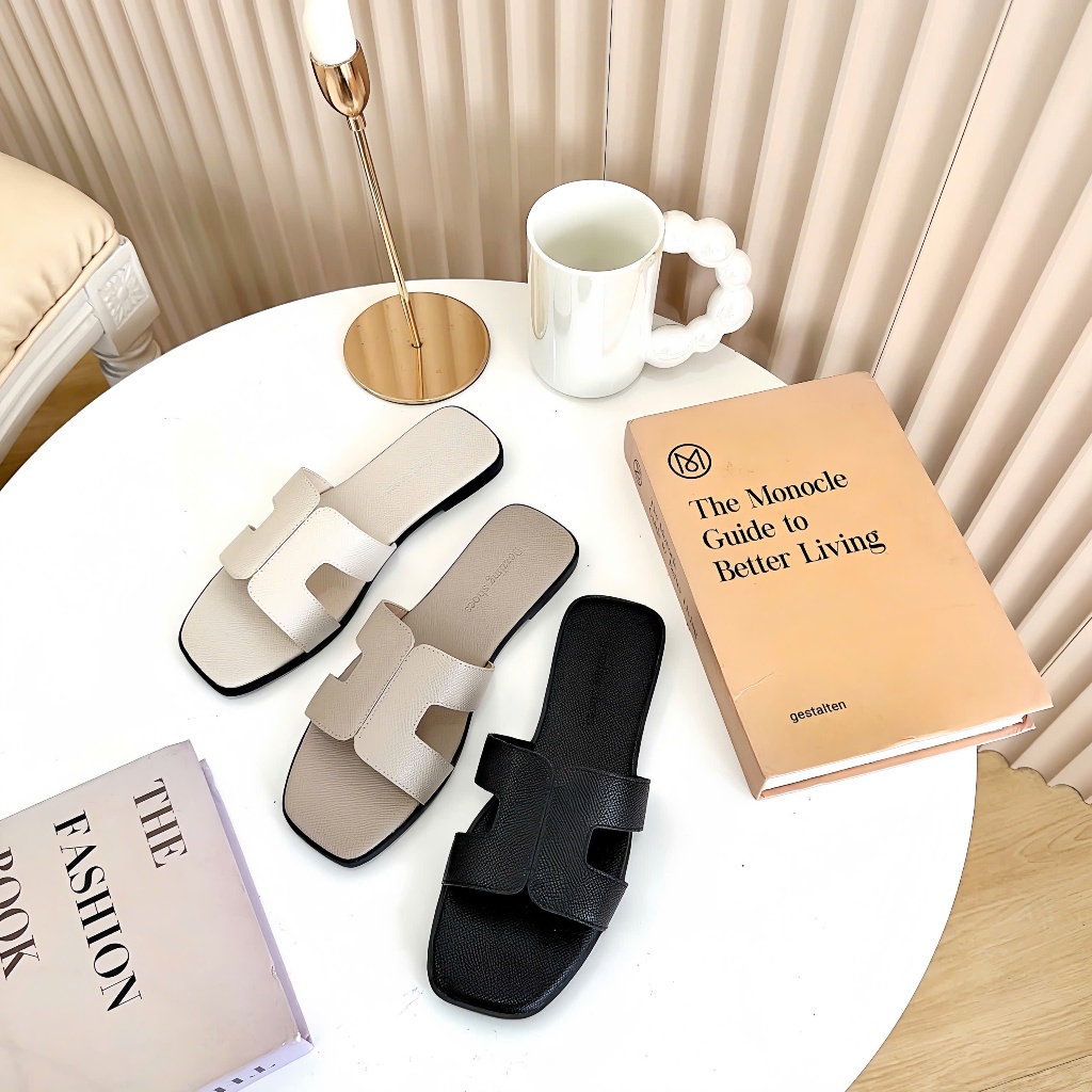 Dép lê bệt nữ đế bệt quai chữ H DAZZLING SHOES dáng công sở basic DE42