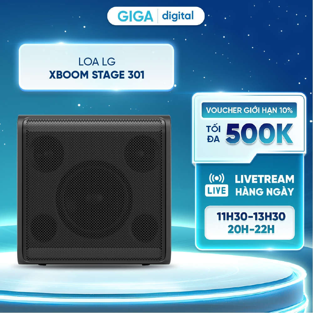 Loa LG xboom Stage 301, AI Sound, AI Calibration , AI Lighting , Thiết kế dạng chóp , Pin tháo rời, 