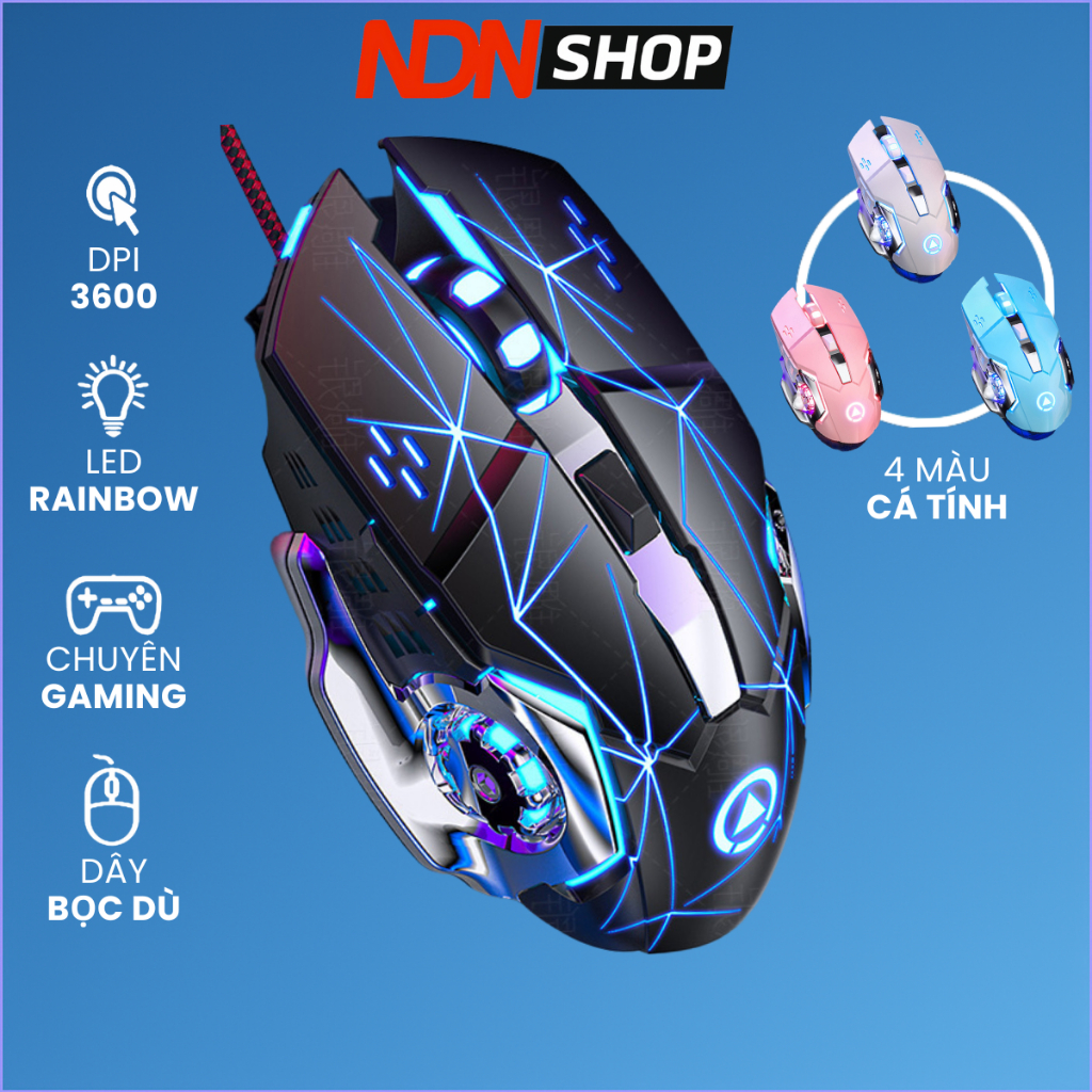 Chuột máy tính có dây gaming G15 led 7 màu ngoại hình đẹp 3600 DPI dây bọc dù phù hợp cho pc laptop