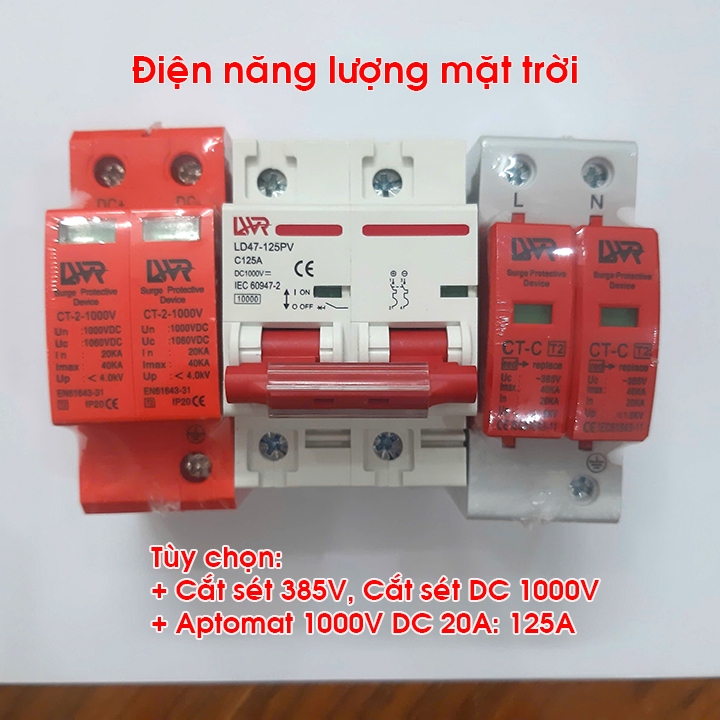CHỐNG SÉT DC 1000V VÀ APTOMAT DC 1000V LWR  20A, 25A, 32A, 40A , 63A, 125A - cắt sét Dc 1000v, cb dc
