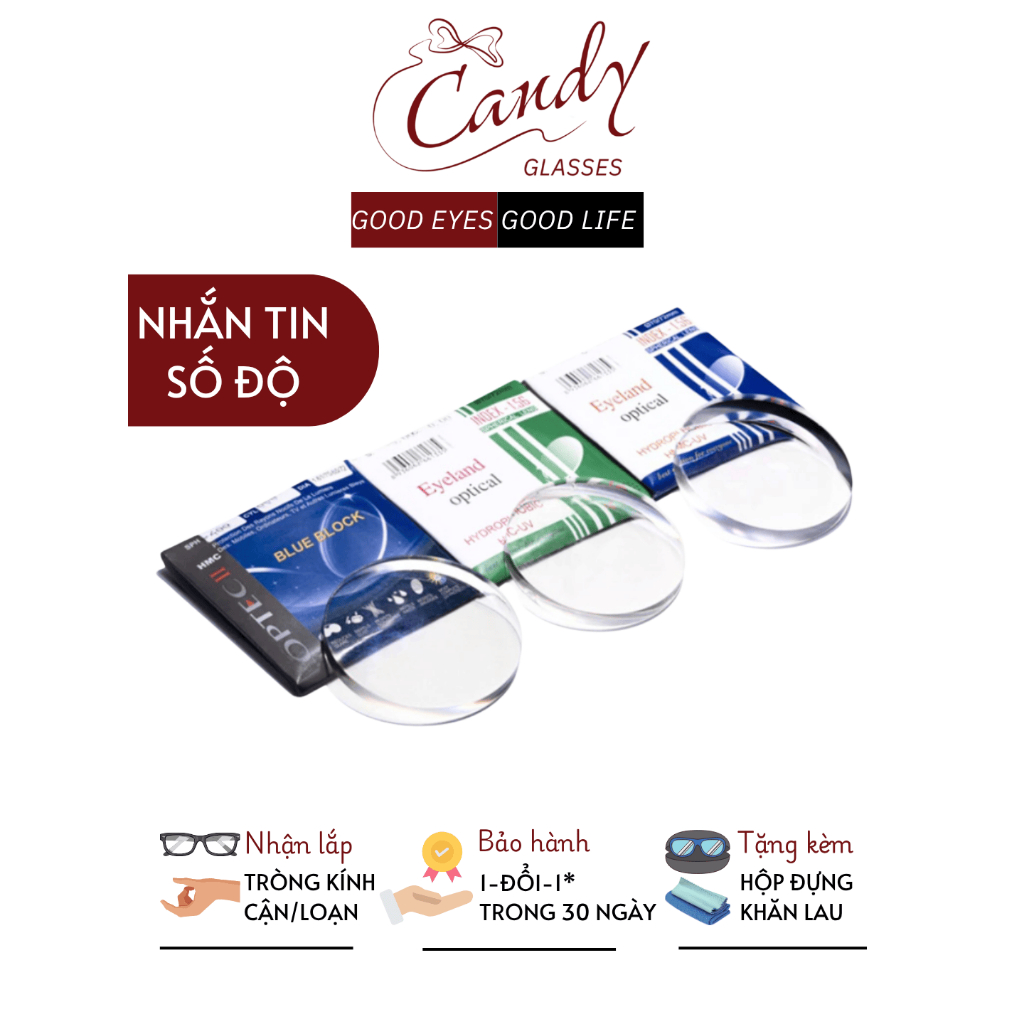 Mắt kính cận loạn chống xước, chống tia UV, ánh sáng xanh - Kính mắt Candy