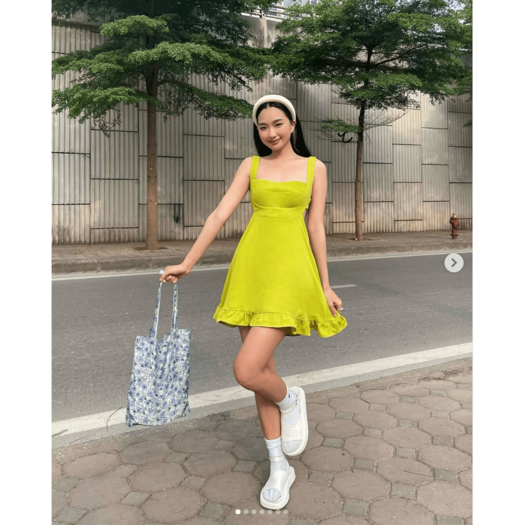 PASS DOTTIE - Váy hai dây mùa hè Đầm hai dây hở lưng Dottie - xanh mạ