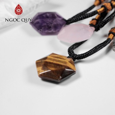 Mặt dây chuyền 6 cạnh đá tự nhiên 25x25mm ( có sớ mặt ) - Ngọc Quý