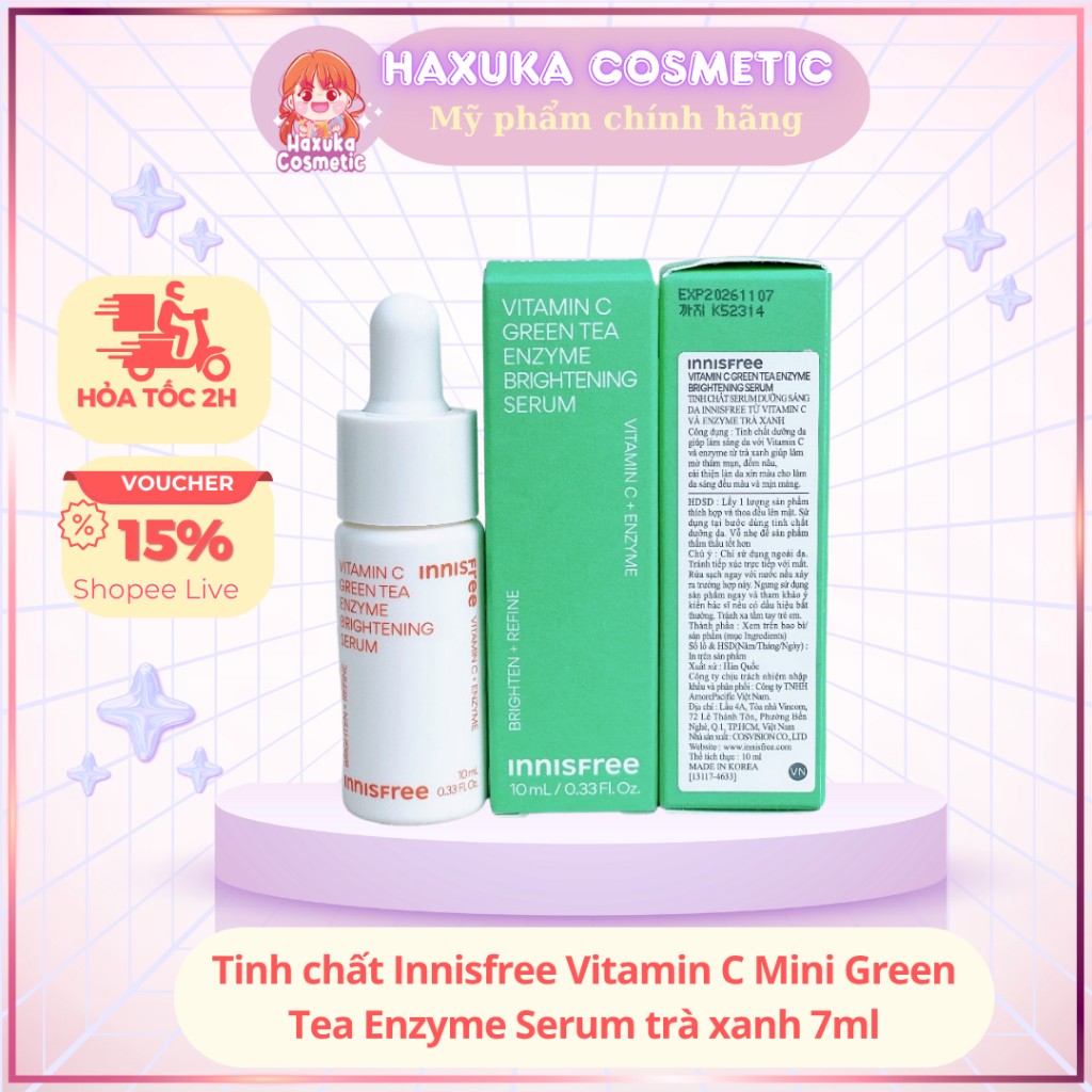 Tinh Chất Innisfree Vitamin C Mini Green Tea Enzyme Serum Trà Xanh Cải Thiện Vết Thâm 7ml
