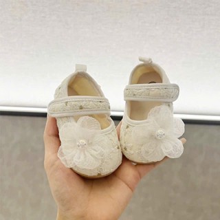 Giày búp bê bé gái ren đính nơ quai dán GD168