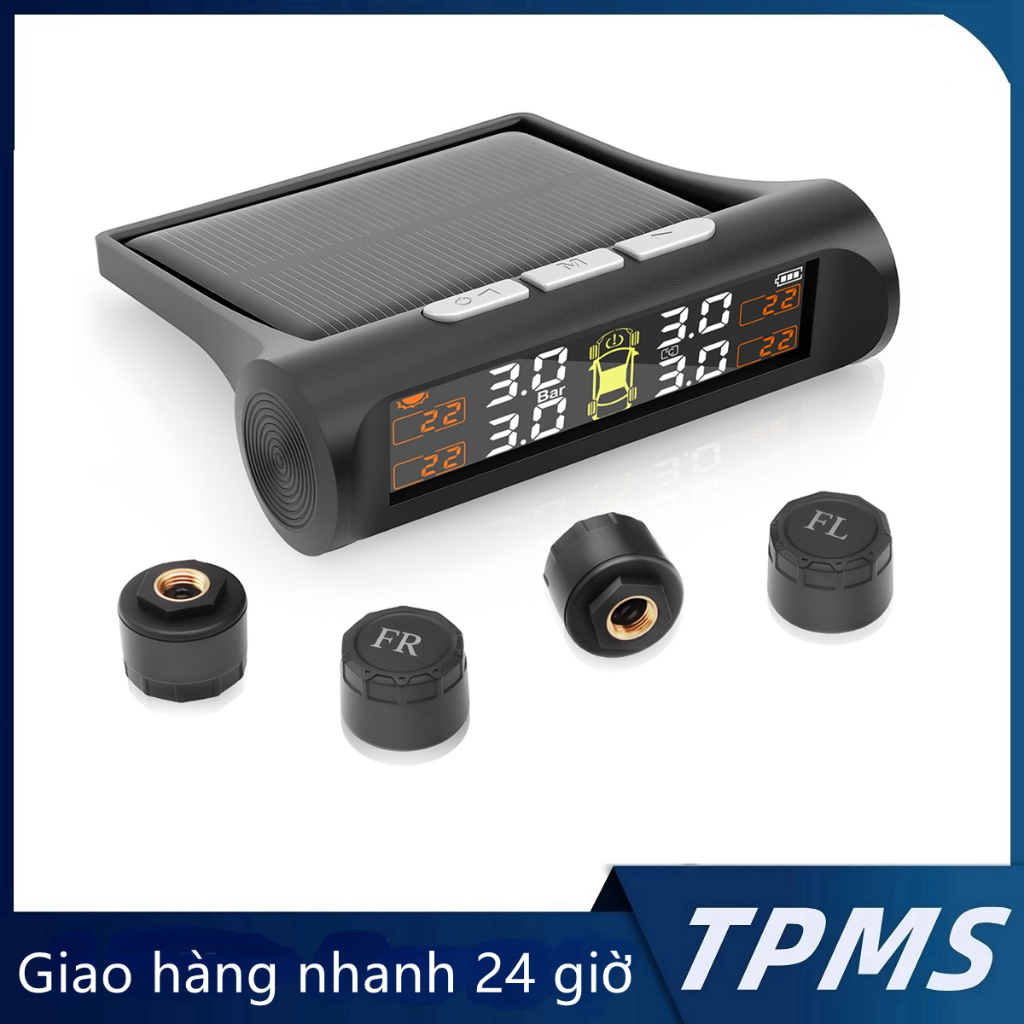 Hệ thống giám sát áp suất lốp xe ô tô TPMS không dây HD sạc bằng năng lượng mặt trời Hiển thị bật bằng rung với 4 cảm bi