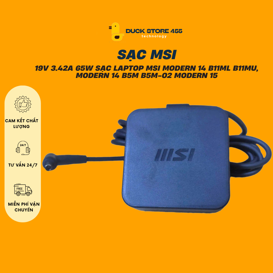 SẠC LAPTOP MSI 19V 3.42A 65W Sạc Laptop MSI Modern 14 B11ML B11MU, Modern 14 B5M B5M-02 Modern 15