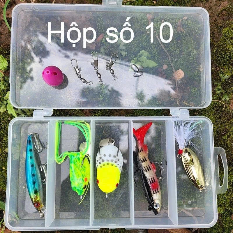 Hộp mồi câu cá 5 mồi giả câu lure đủ 3 tầng nước - câu cá rô phi, lóc, chuối, sộp, thiểu, cá chim