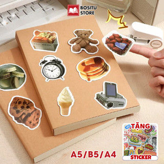 Sổ Tay Bìa Kraft A5/B5/A4 Nâu/Đen 260 Trang - [Tặng Kèm Sticker] Sổ Gáy Thẳng Giấy Kẻ Ngang/Kẻ Caro/Không Dòng Kẻ