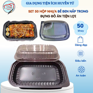 Set 50 hộp nhựa HT17 đế đen nắp trong dày dặn, cứng cáp – Dùng đựng thực phẩm, đồ ăn, ship hàng