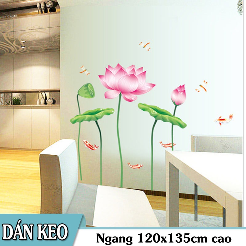 Decal trang trí hoa sen và cá