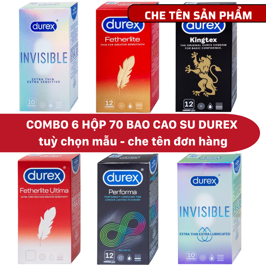  Combo 6 hộp 70 bao cao su bán chạy nhất thương hiệu Durex Siêu mỏng Kéo dài thời gian Ôm sát Gân Gai 