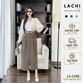 Chân váy bút chì công sở LACHI dáng dài xẻ tà cạp cao tôn dáng che bụng cao cấp có bigsize LC-CV95