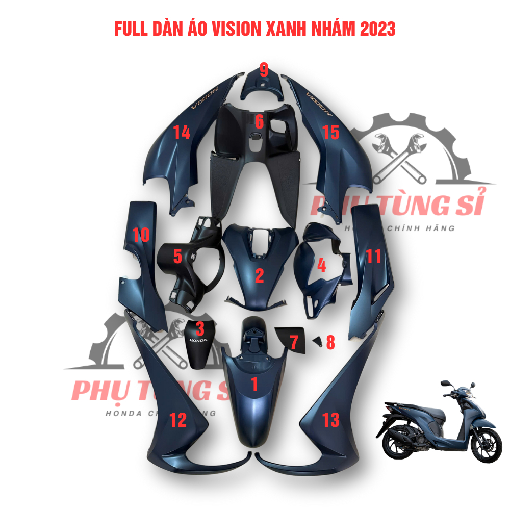 Dàn Áo Vision Xanh Nhám Đời 2023 Zin Hãng HONDA