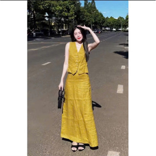   S311  Sét áo gile mixx cv dáng dài sang chảnh  sét váy nữ phong cách Hàn quốc 