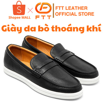 Giày lười da nam phối lỗ thoáng khí cao cấp FTT Leather đế siêu nhẹ hạn chế trơn trượt đi êm chân