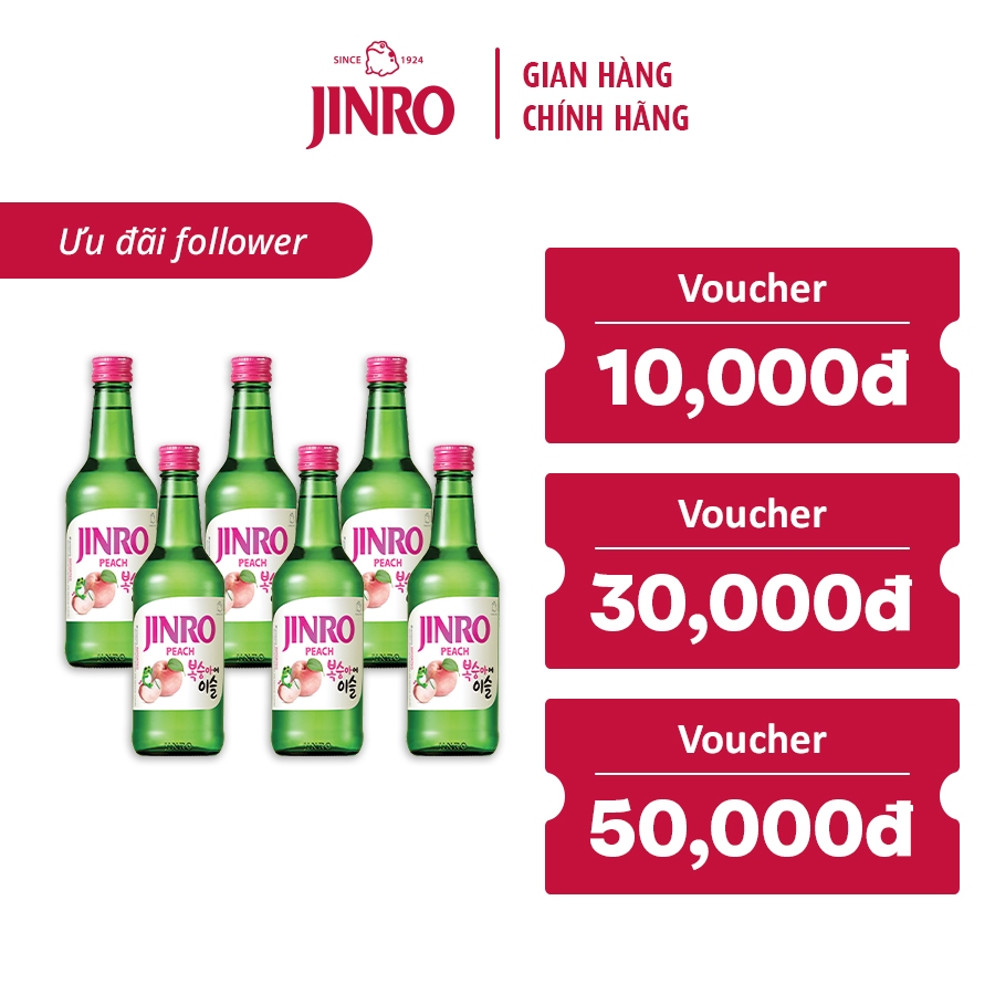 [CHÍNH HÃNG][HỎA TỐC 24H] Soju Hàn Quốc JINRO VỊ ĐÀO - Combo 6 chai 360ML 13%