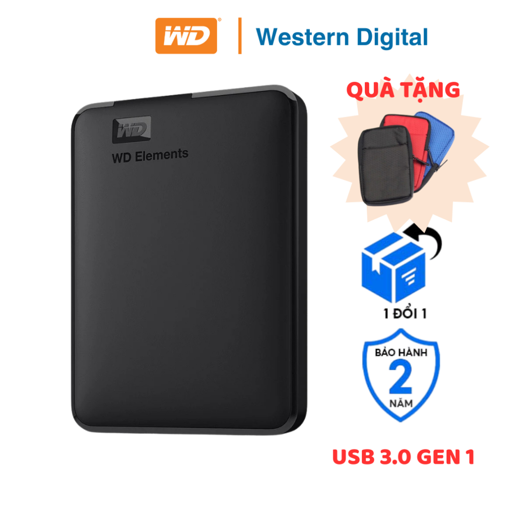 Ổ Cứng di động WD 1TB- 2TB Bảo Hành 2 Năm Tặng Túi chống sốc