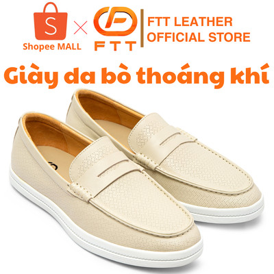 Giày lười da nam cao cấp phối lỗ thoáng khí FTT Leather đế siêu nhẹ hạn chế trơn trượt đi êm chân