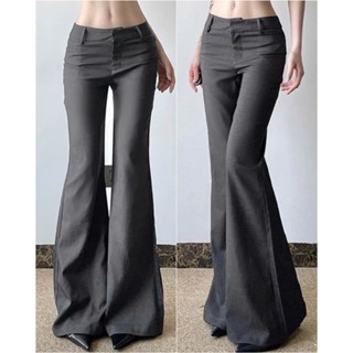 ( Quần vải Bố Tây cao cấp)  Quần loe tây cạp thấp cổ điển UNNIE2019 Quần tây xám ống loe dáng ôm cạp trễ y2k sang trọng
