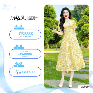 𝐙𝐢𝐧 𝐁𝐨𝐮𝐭𝐢𝐪𝐮𝐞 Váy Thiết Kế Chất Tơ Hàn Cổ Chữ V Tinh Tể Dáng Xòe Nhẹ Nhàng MDU3112