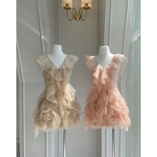 Đầm Voan Tầng Bèo Cổ V Coshe Dáng Ngắn Mùa Hè Siêu Xinh