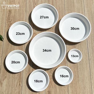 Đĩa nhựa mỏng nhẹ lót chậu cây VIETPOT, màu trắng, cây cảnh, trang trí nhà vườn, ban công, kiểng lá