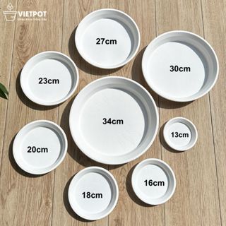 Đĩa nhựa mỏng nhẹ lót chậu cây VIETPOT, màu trắng, cho cây cảnh, trang trí nhà, sân vườn, ban công.