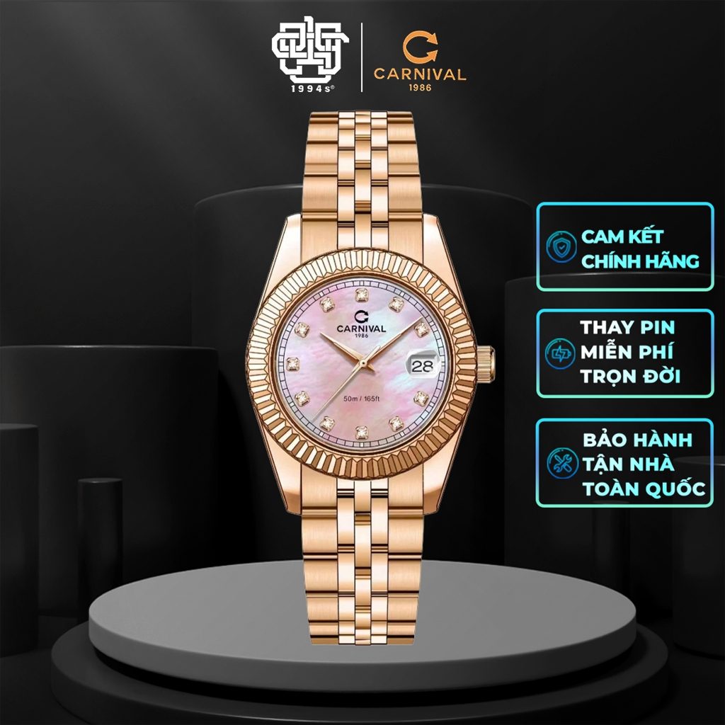 Đồng Hồ Nữ CARNIVAL 8131L-VH-HK Xà Cừ Hồng Hàng Chính Hãng