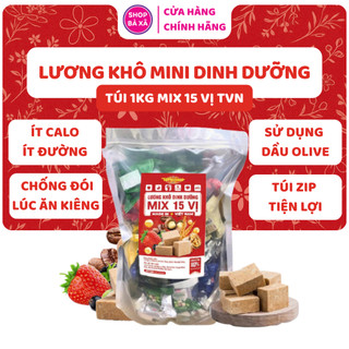   TIẾT KIỆM  Lương Khô Mini 1kg Mix 15 Vị TVN Ít Đường Ít Calo Giảm Cân Dành Cho Người Ăn Kiêng 