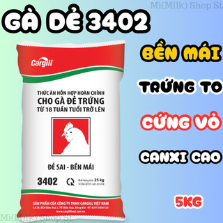 5kg chiết lẻ gà đẻ cargill 3402 giúp gà để trứng to, cứng vỏ, bền mái kéo dài thời gian đẻ, hàm lượng canxi cao