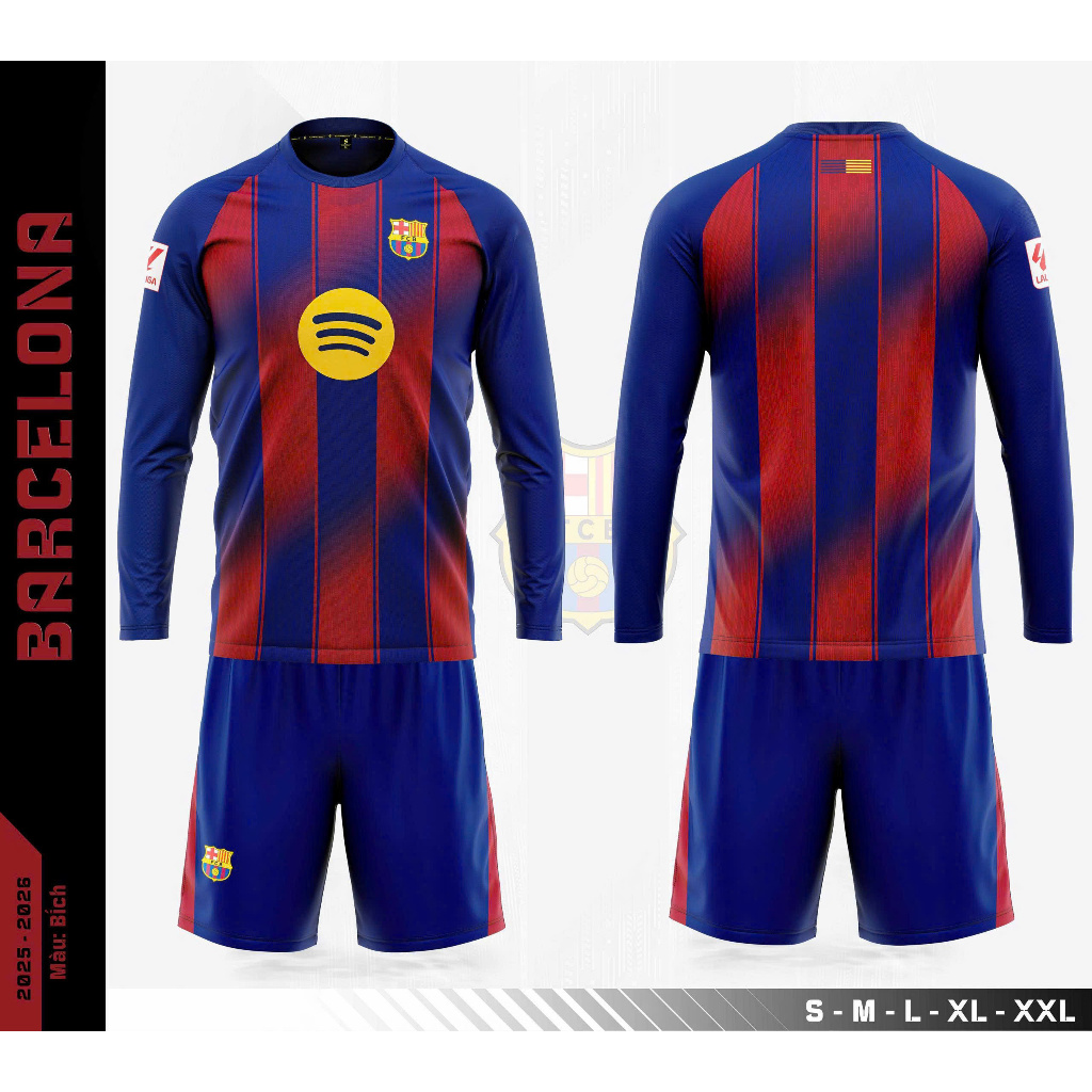 BỘ QUẦN ÁO BÓNG ĐÁ SAO VIỆT TAY DÀI BARCA XANH ĐEN 2025 CHẤT LIỆU CO GIÃN THOÁNG KHÍ