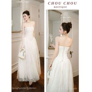 [ Sẵn - Hỏa Tốc ] Đầm Ren Coset Đan Dây Lưng Chuẩn CHOUCHOU Đầm Tiệc Cup Sang Chảnh 2 Lớp
