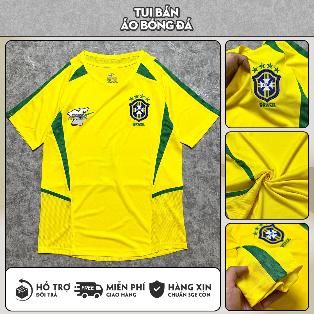 Áo Brazil Cổ Vàng Retro 2002 | Áo Bóng Đá Retro Cao Cấp