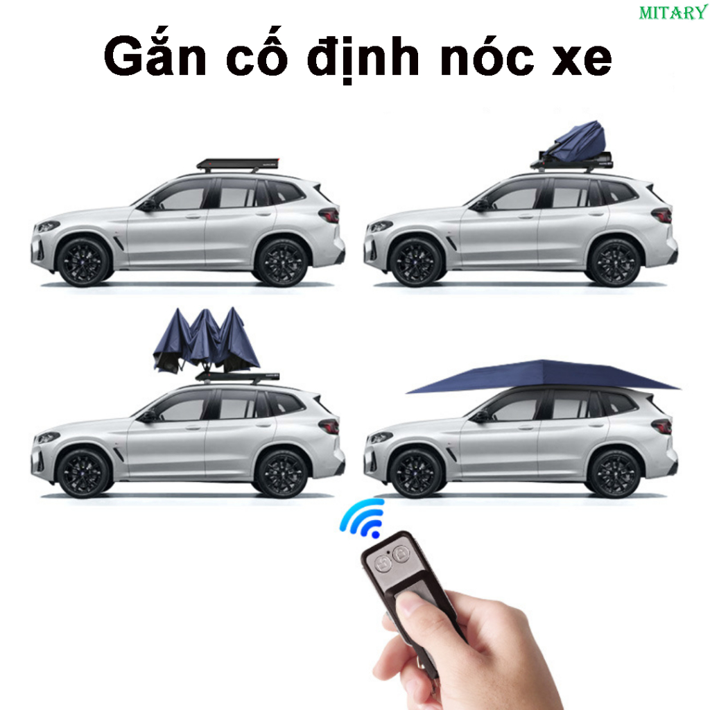 Ô che nắng che mưa ô tô GẮN CỐ ĐỊNH TRÊN NÓC XE hoàn toàn tự động điều khiển từ xa