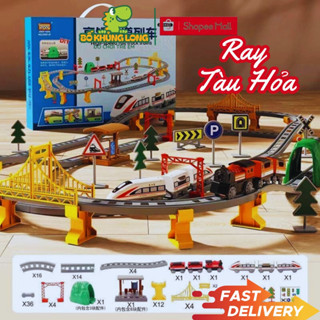 Đồ Chơi Xe Lửa Tàu Hỏa BỐ KHỦNG LONG Đồ Chơi Lắp Ráp Đường Ray Mô Hình Tàu Hỏa Siêu Tốc Chạy Bằng Pin Qùa Sinh Nhật