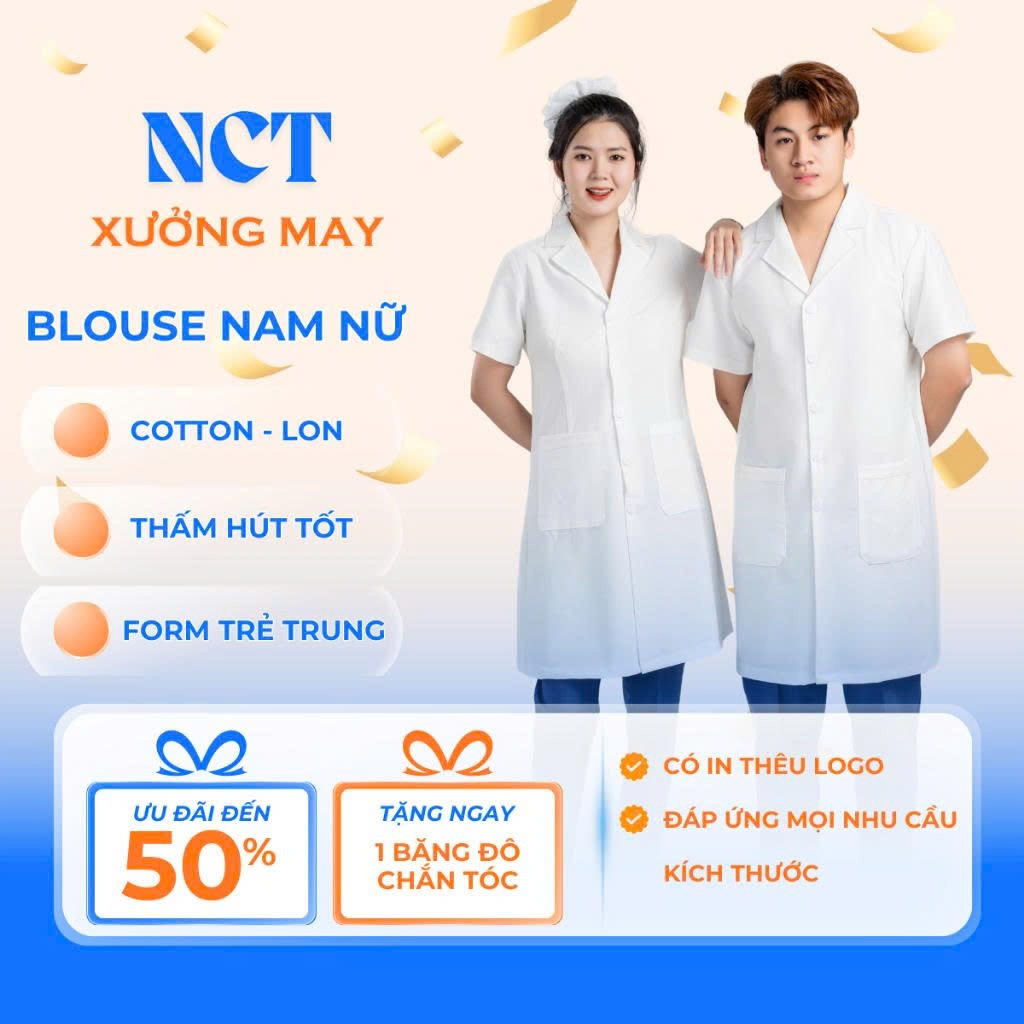 Blouse nam nữ, áo blouse dáng dài cho bệnh viện, spa, thẩm mỹ viện, quần áo spa cao cấp - NCT