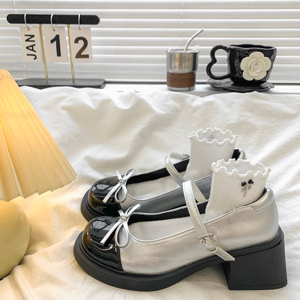 Giày búp bê lolita nữ da bóng cao gót 5p quai dán | BigBuy360 - bigbuy360.vn