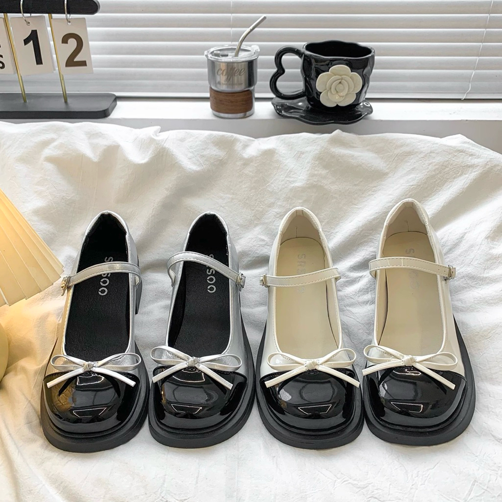 Giày búp bê lolita nữ da bóng cao gót 5p quai dán | BigBuy360 - bigbuy360.vn