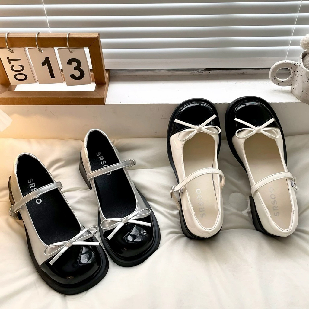 Giày búp bê lolita nữ da bóng cao gót 5p quai dán | BigBuy360 - bigbuy360.vn