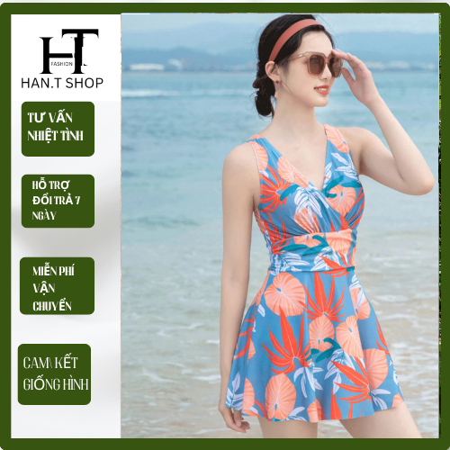 (SIZE M, L, XL) Đồ Bơi Nữ Bikini  Liền Thân, Váy Xòe Họa Tiết Hoa2 Màu BIKINI HAN.T SHOP