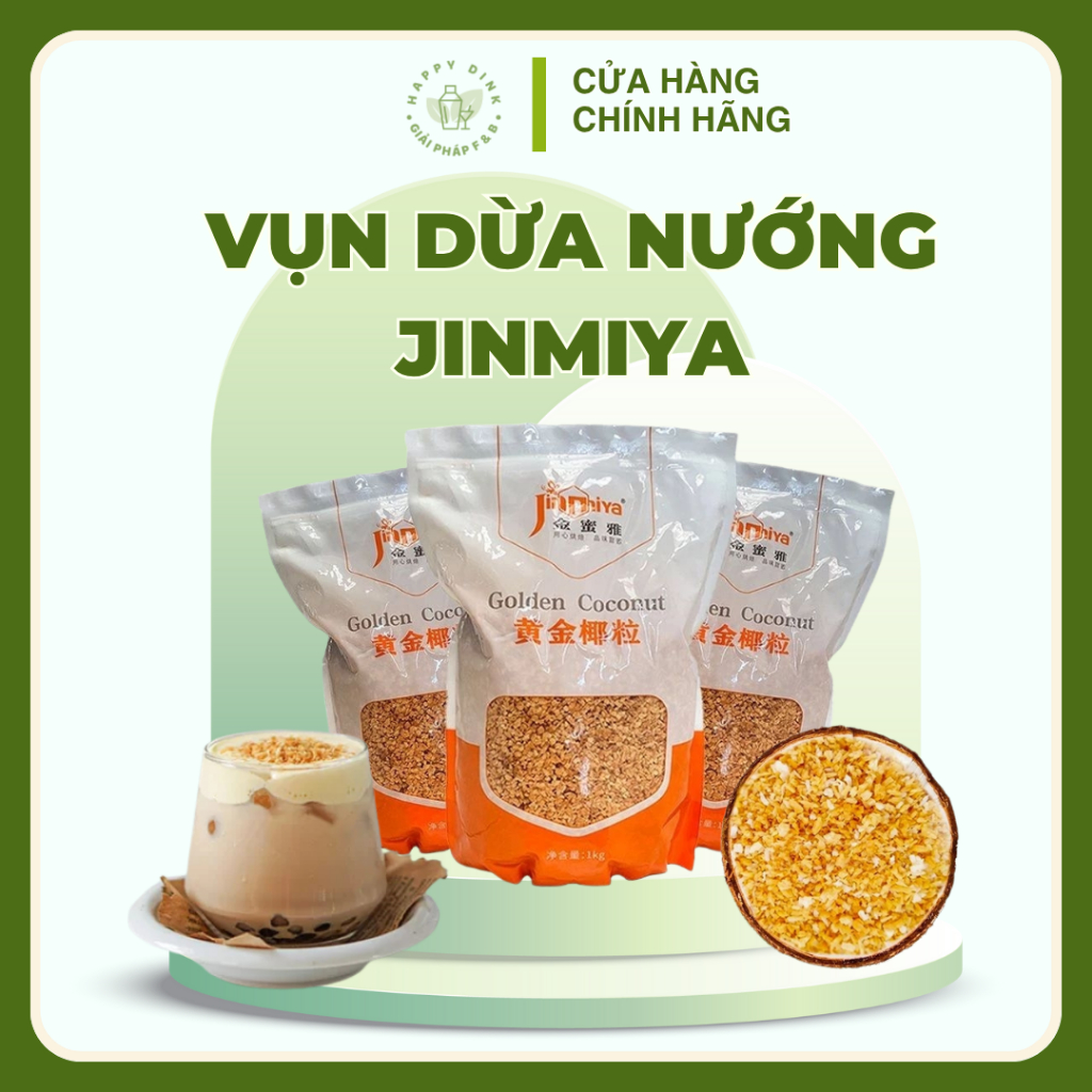 Vụn dừa nướng Đài Loan Jinmiya gói 500 và 1kg, vụn dừa khô sấy giòn túi cam, topping dừa nướng cho p
