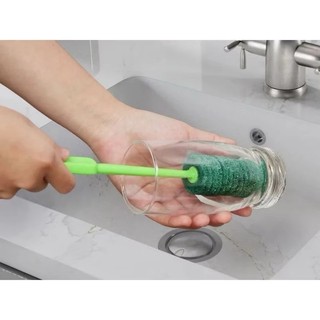 [Màu Xanh] Cây rửa ly SamRan cán dài, mút xốp vệ sinh ly cốc bình nước