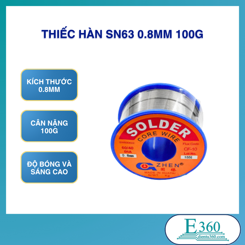Thiếc Hàn SN63 0.8MM 100G (Lead Solder Wire)
