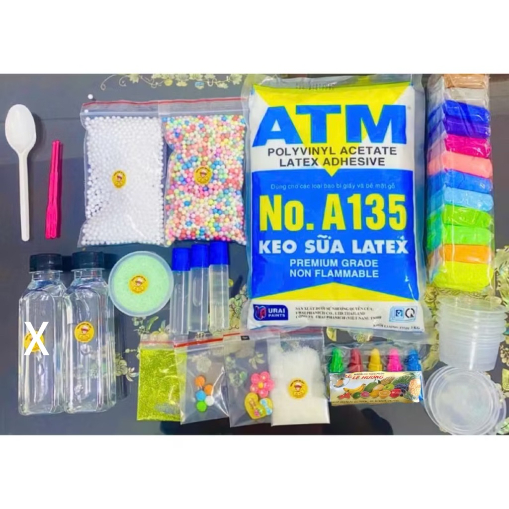 bộ kit làm slime 35-38 cho người mới bịt 1kí ( tặng thêm hủ slime+ charm + tuyết)