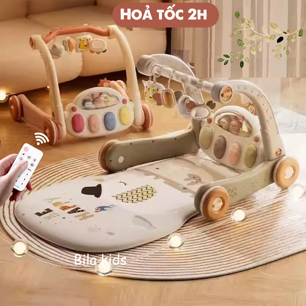 Thảm nhạc cho bé sơ sinh kiêm xe tập đi có nhạc đàn piano 2 mặt, đồ chơi cho bé có vô lăng oto, bảng bận rộn cho bé